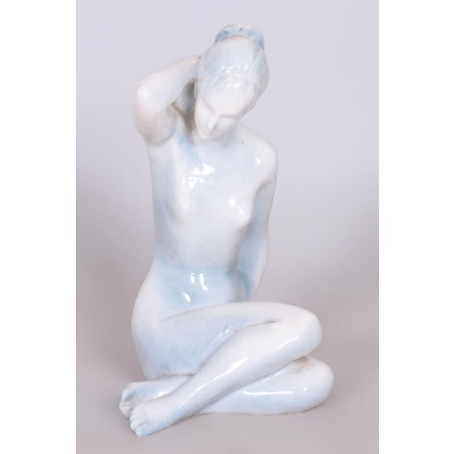 White Mid-Century Czech Ceramic Sculpture of Woman by B. Kokrda, 1950s For Sale - Image 8 of 8