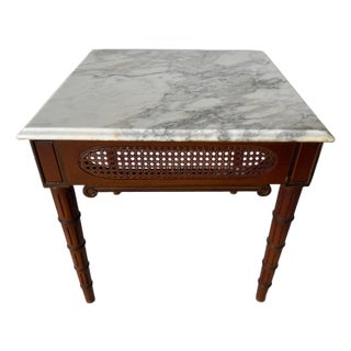 1960’s Italian Hollywood Regency Carved Wood & Marble Side Table For Sale