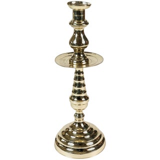 Large Brass Candleholder With Beehive Detail For Sale