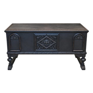 Antique West Branch Cedar Chest Carved Blanket Trunk Annie Sloan Black 48" For Sale