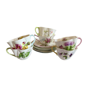 1970s English Traditional Shelley Spring Flowers Set of 6 Teacups - 12pcs