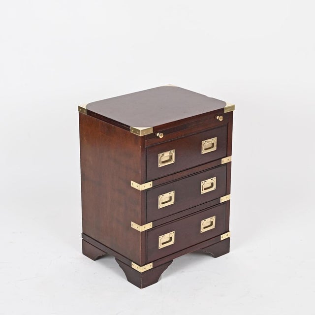 1950s Campaign Style Nightstands in Wood and Brass, 1950, Set of 2 For Sale - Image 5 of 15