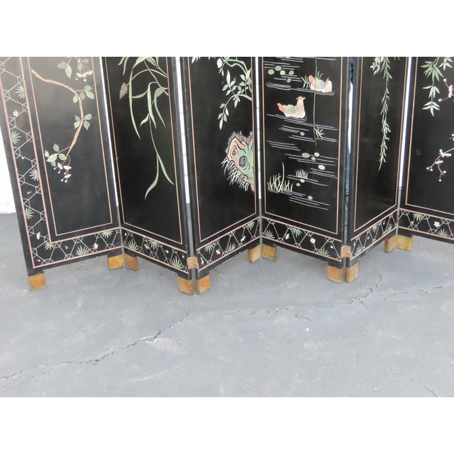 Asian Oriental Tall Six Panel Hand Painted Privacy Screen Room Divider 6439 For Sale - Image 14 of 18