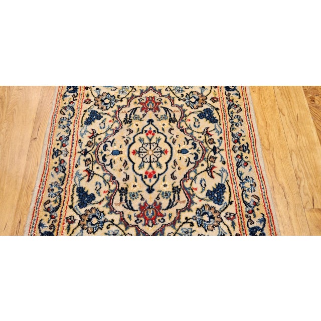 Textile Vintage Persian Nain Area Rug, Hand-Knotted Wool & Silk, Floral Pattern, 2x4, Ivory & Blue For Sale - Image 7 of 13
