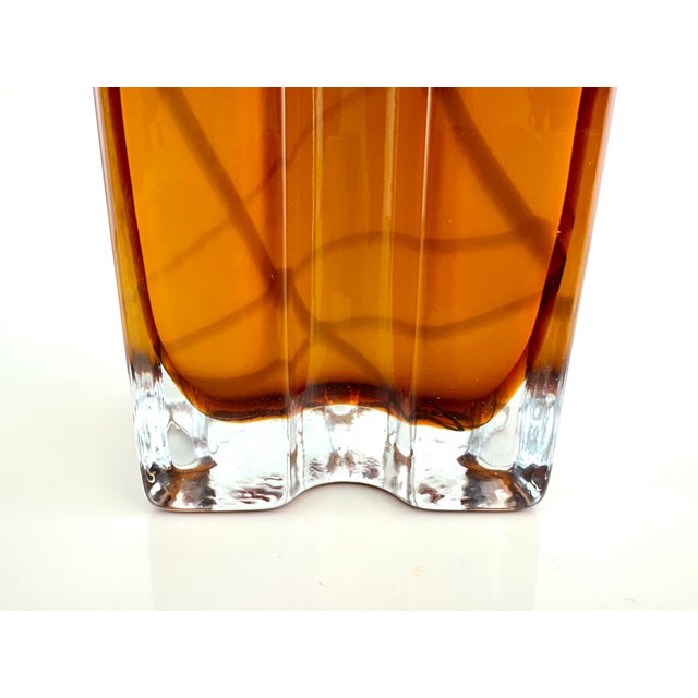 1970s Mid-Century Italian Amber Murano Style Glass Vase With Sculptural Cross-Shaped Design For Sale - Image 4 of 11