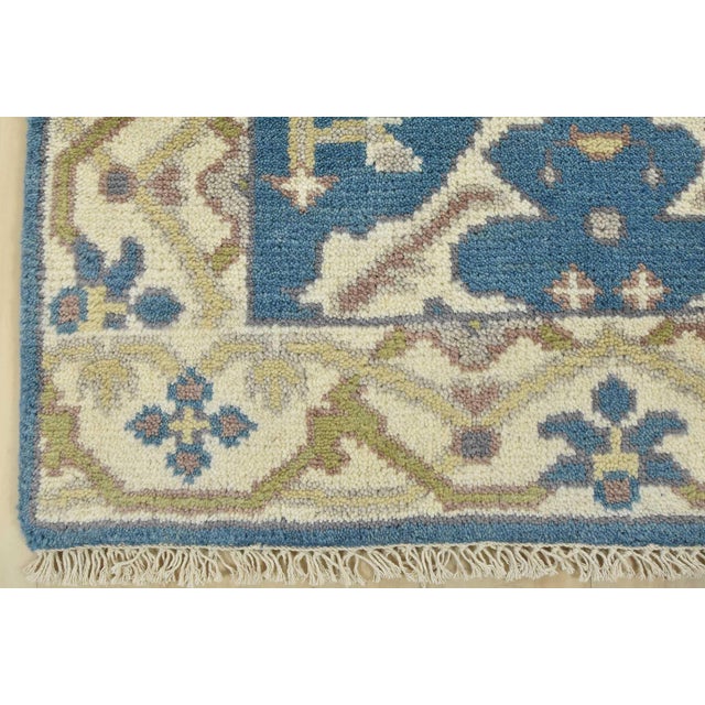 Oushak Runner 2’7” X 9’10” Blue Wool Tribal Hand-Knotted Oriental Rug For Sale - Image 10 of 13