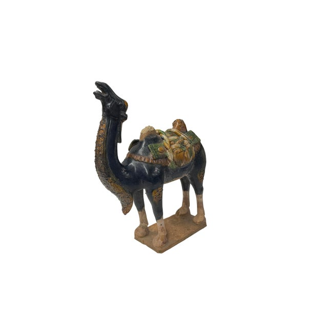 Oriental Ceramic Sancai Dark Blue Brown Beige Fengshui Artistic Camel Figure For Sale - Image 10 of 11