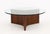 Danish Modern Walnut Coffee Table, with circular glass top above triangular base. 16.5" H x 42" Diameter. Provenance: From...
