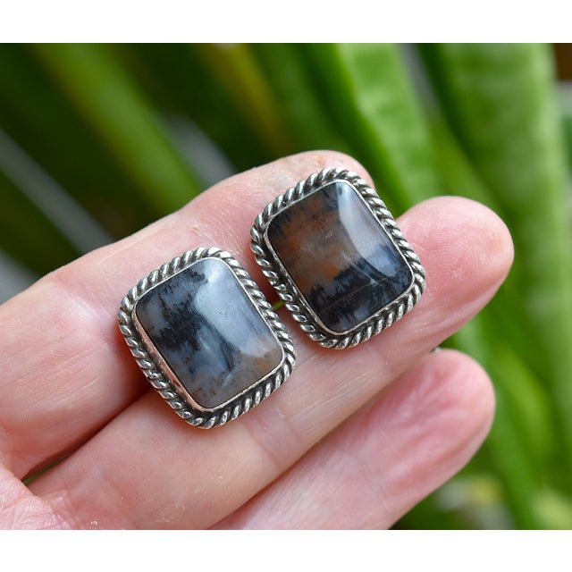 Vintage Sterling Silver Dendritic Agate Cufflinks, A Pair For Sale - Image 15 of 18