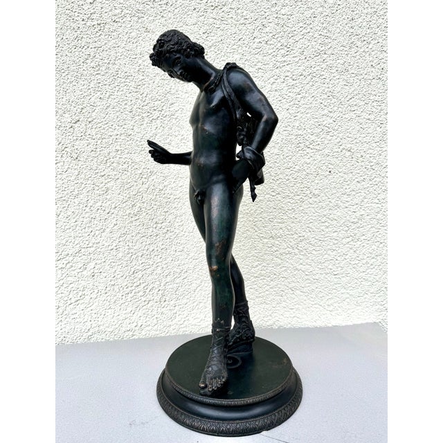 "Narcissus of Pompeii" - antique bronze from the school of Praxiteles. Naples, circa 1870\. Depicted is a nude, slender,...