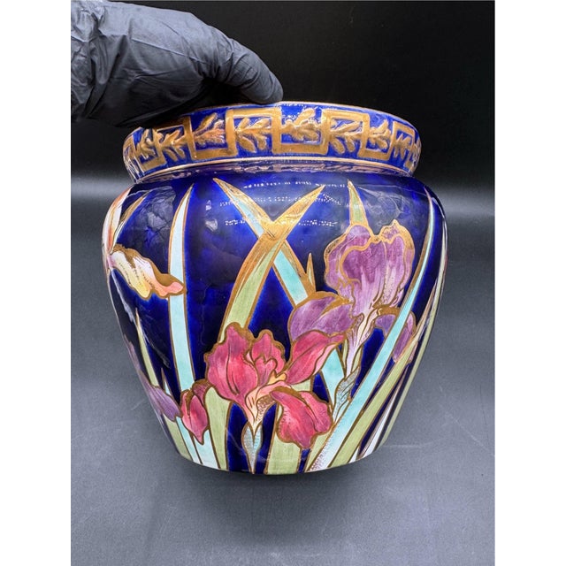 Early 20th Century French Art Nouveau Enameled Faience Planter Vase, Creil Et Montereau For Sale - Image 4 of 11