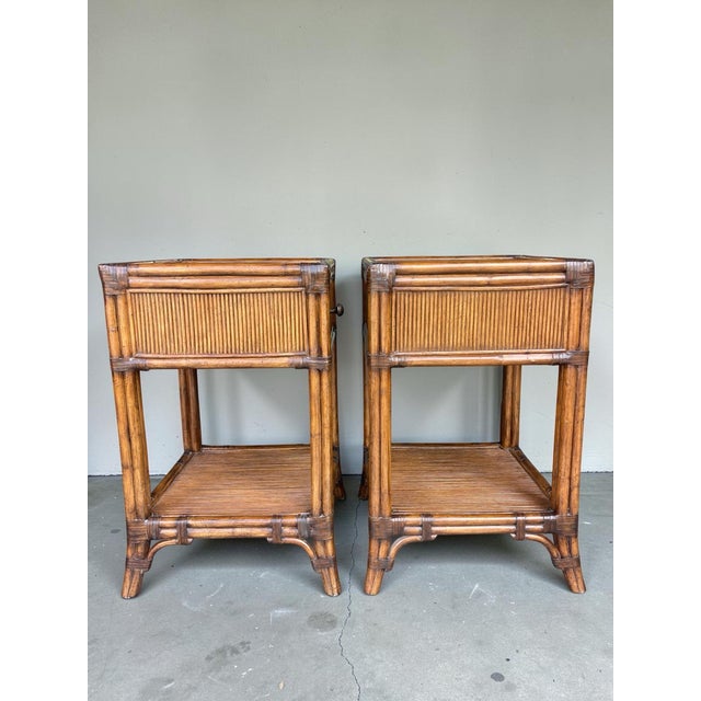 2010s Lexington Tommy Bahama Bali Hai Del Sol Pencil Rattan Nightstands, a Pair For Sale - Image 5 of 11