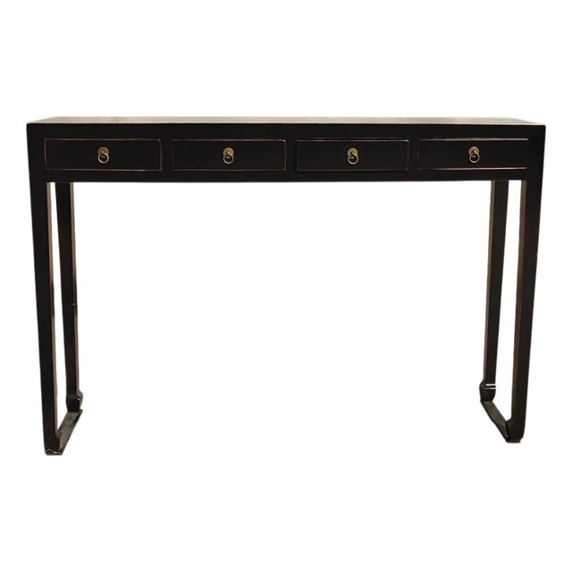 48" Long 4 Drawer Black Ming Console Table For Sale