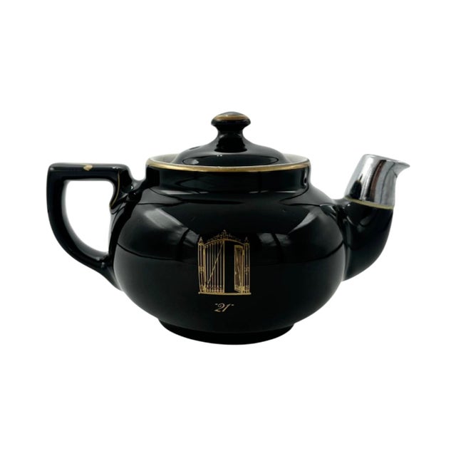 Ceramic Vintage the 21 Club Nyc Restaurant Black Ceramic Teapot For Sale - Image 7 of 8
