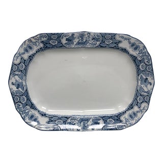 1880 English Staffordshire Blue and White Platter For Sale