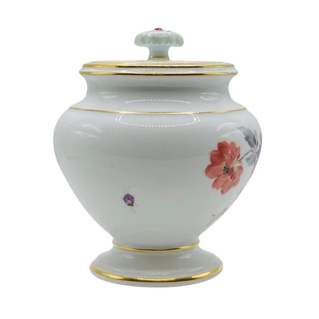 Late 19th Century Antique Meissen Gilded Floral Vase With Lid Blue Crossed Swords For Sale - Image 5 of 9