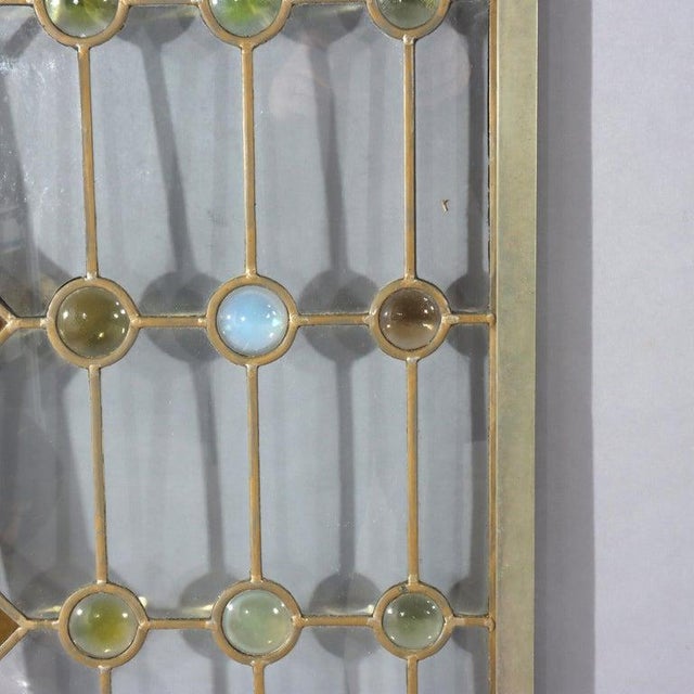 Glass Pair of Antique Frank Lloyd Wright School Leaded Glass & Jeweled Window C1910 For Sale - Image 7 of 11