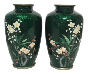 Vintage Cloisonne Vases - a Pair