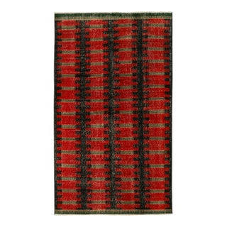 1960s Vintage Zeki Müren Rug in Red and Black Geometric Pattern, by Rug & Kilim For Sale