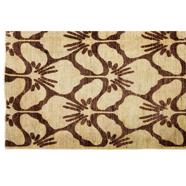 Handmade Paki Peshawar Wool Rug With Allover Design in Brown For Sale In New York - Image 6 of 10