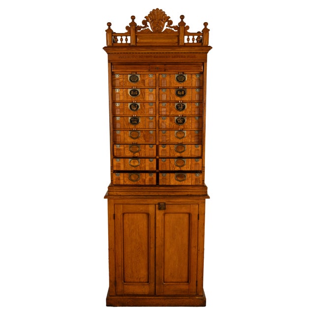 Antique American Carved Oak Victorian Roll Top Letter File Cabinet Amberg Co, 1883 For Sale - Image 11 of 16