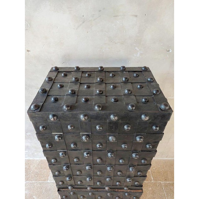 Antique French Wrought Iron Over Wood Hobnail Safe For Sale - Image 15 of 16