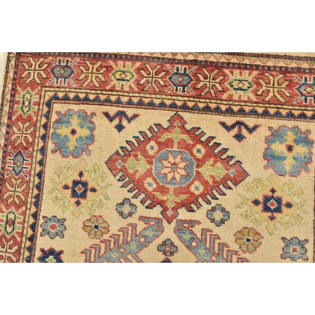Kazak Rug 3’3” X 4’11” Beige Wool Tribal Hand-Knotted Oriental Carpet For Sale In Philadelphia - Image 6 of 12