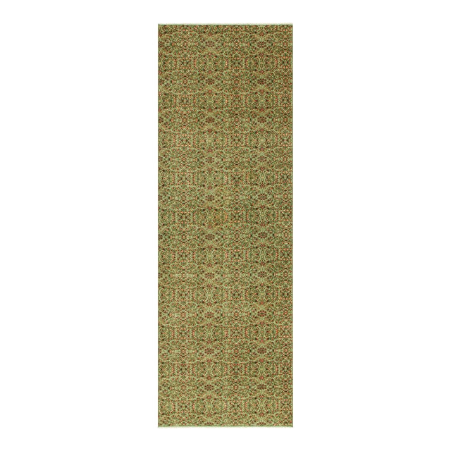 Vintage Zeki Müren Runner Rug in Green With Floral Pattern, From Rug & Kilim For Sale