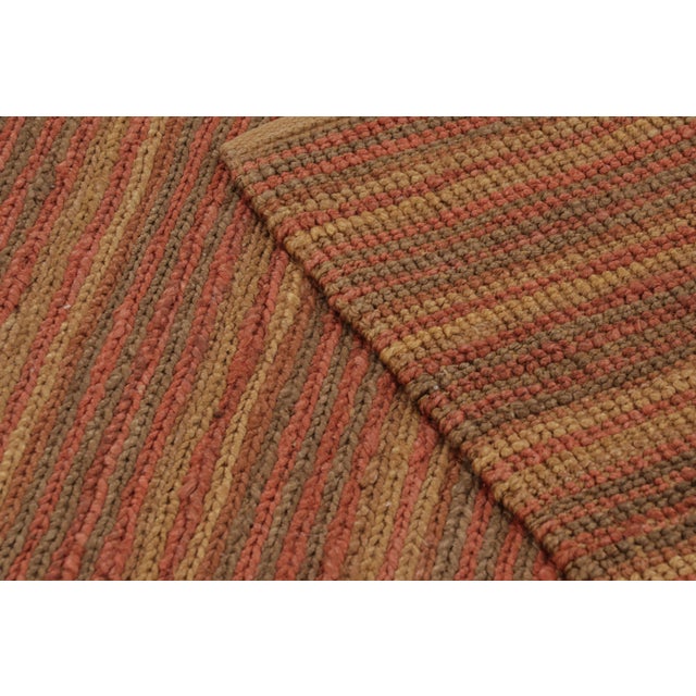 Orange Rug & Kilim's Contemporary Flat-Weave Striped Orange Brown Square For Sale - Image 8 of 10