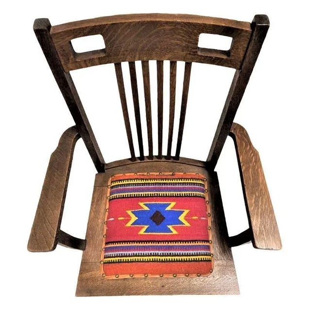 This piece sings of the Southwest. I reupholstered the seat of this Frank Lloyd Wright/Prairie style arm chair with hand...