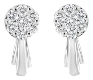 14K White Gold 3/4 Cttw Diamond Floral Cluster Drop and Dangle Stud Earrings