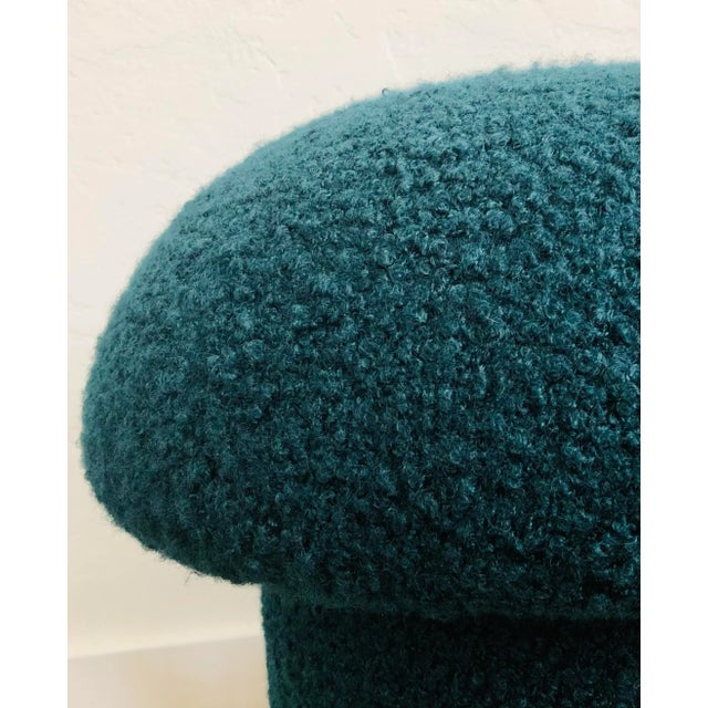 Mid-Century Modern Mushroom Ottoman in Teal Boucle For Sale - Image 3 of 10