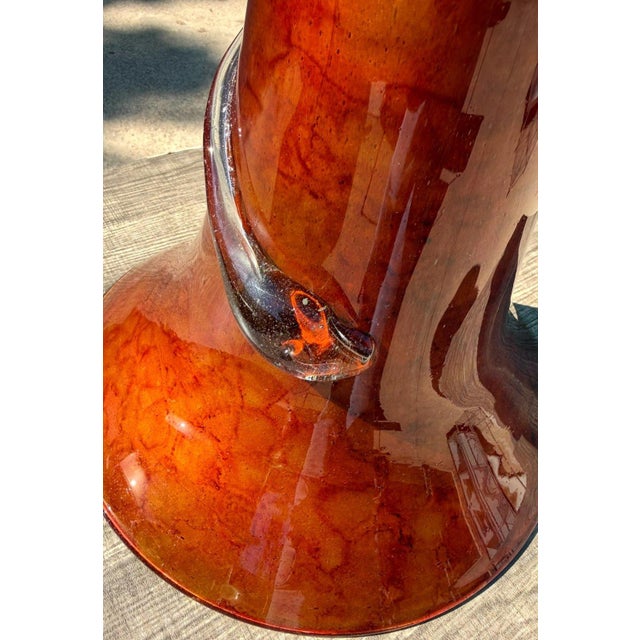 Hand-Blown 20" Amber Red Art Glass Trumpet Vase Applied Serpentine Spiral For Sale - Image 15 of 18