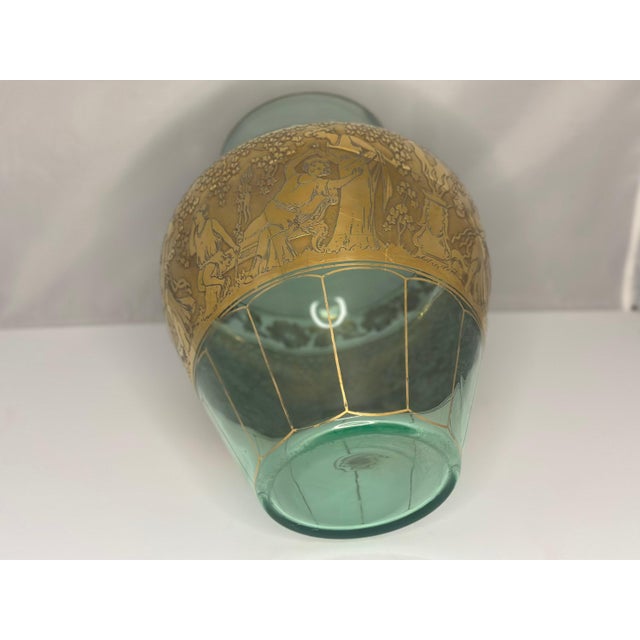 Green Early 20th Century Moser Uranium Glass Vase: Gilt Frieze, Renaissance Revival, 13" Tall For Sale - Image 8 of 10