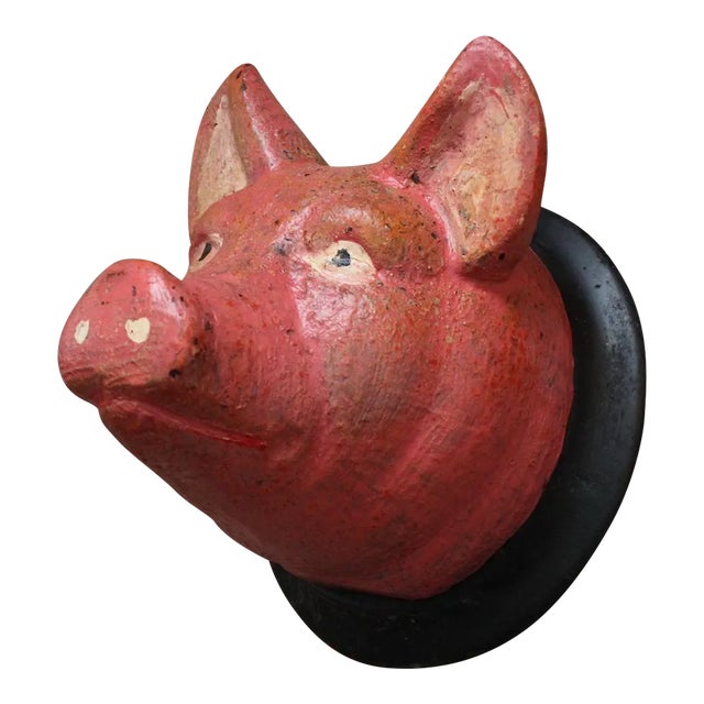 Vintage German Carved and Painted Black Forest Pig Mounted Wall Sculpture For Sale