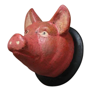 Vintage German Carved and Painted Black Forest Pig Mounted Wall Sculpture