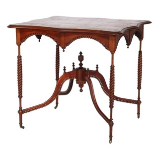 Antique Folk Art Carved Mixed Wood Parquetry & Inlaid Lamp Table C1920 For Sale