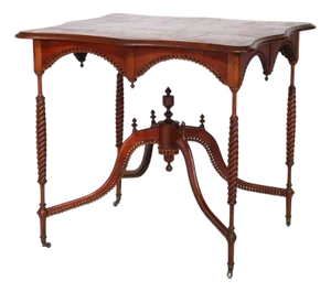 Antique Folk Art Carved Mixed Wood Parquetry & Inlaid Lamp Table C1920