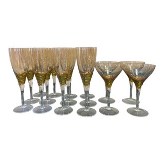 Contemporary Kim Seybert Paillete Design Stemware- Set of 16 For Sale