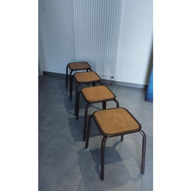 Vintage Industrial Stackable Bar Stools from Mullca, France, 1950s, Set of 4 For Sale - Image 12 of 16