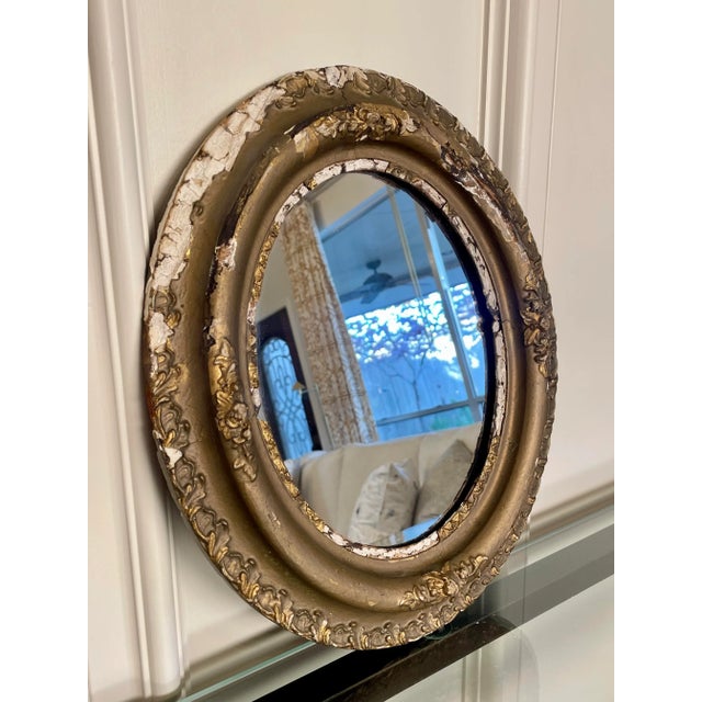 Bronze Antique French Baroque Oval Solid Wood Wall Mirror For Sale - Image 8 of 12