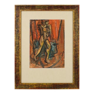 Brutalist Nude Study Pastel Painting by John Begg, Circa 1950 For Sale