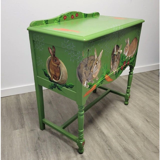Folk Art Hand-Painted Rabbit Cabinet Signed Patti B. Martin, 2008 For Sale - Image 9 of 12