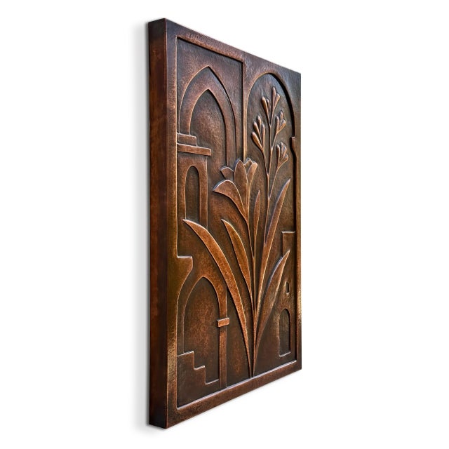 Brand: Element 29 Metalcraft Artist: Jeremy Maronpot A blooming flower sits at the center of this copper wall sculpture,...