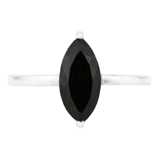 1.96ct Marquise Cut Black Diamond Solitaire Ring Size 5 in 14k White Gold For Sale