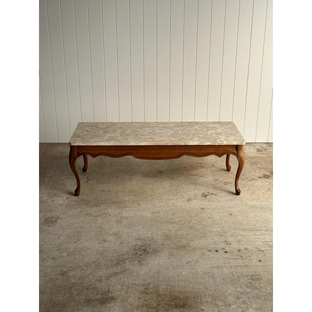 Vintage French Provincial Coffee Table With Brecciated Marble Top, C. 1950s For Sale - Image 15 of 16