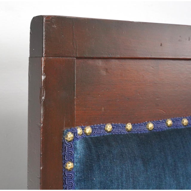 Mid 20th Century Mid 20th Century Traditional 121.75 In. Blue Velvet Walnut Settee Bench For Sale - Image 5 of 16