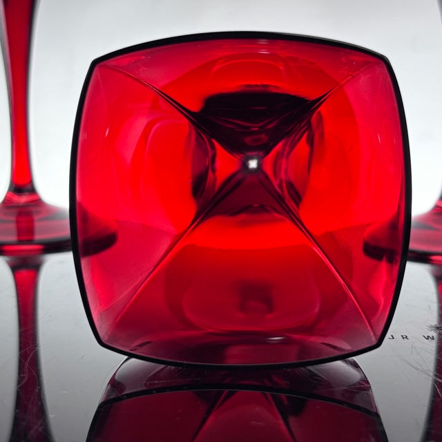 Glass Mikasa Panache Ruby Red Wine Glasses – Set of 4 Square Bowl Stemware, French Crystal For Sale - Image 7 of 9