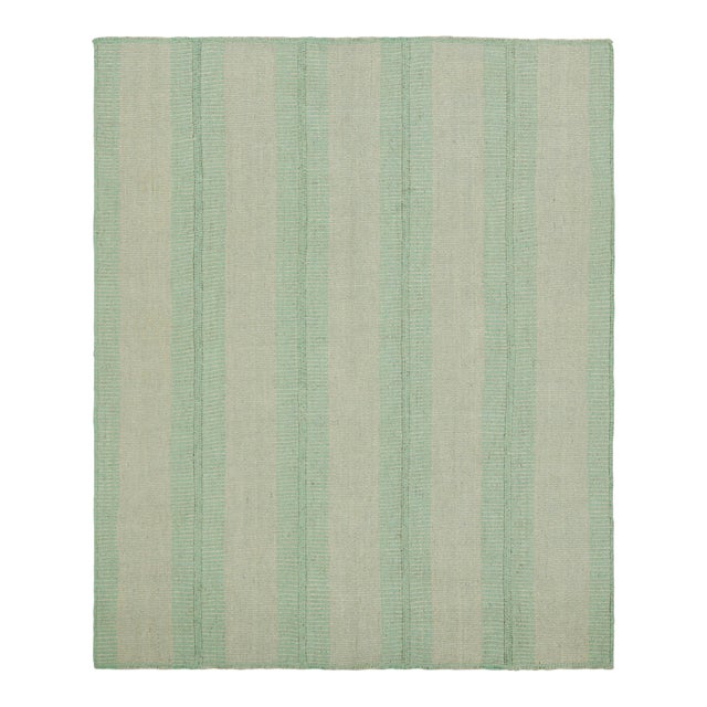 Rug & Kilim’s Contemporary Kilim in Seafoam Textural Stripes For Sale