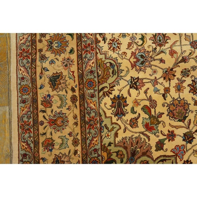 1940s 1940s Antique Beige Shah Abbas Floral Traditional Tabriz Knotted Wool Carpet Rug For Sale - Image 5 of 12
